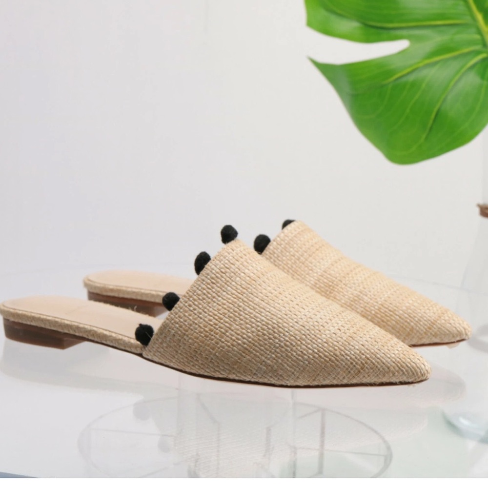 House of Harlow 1960 Natural Woven Mules with Black Accents